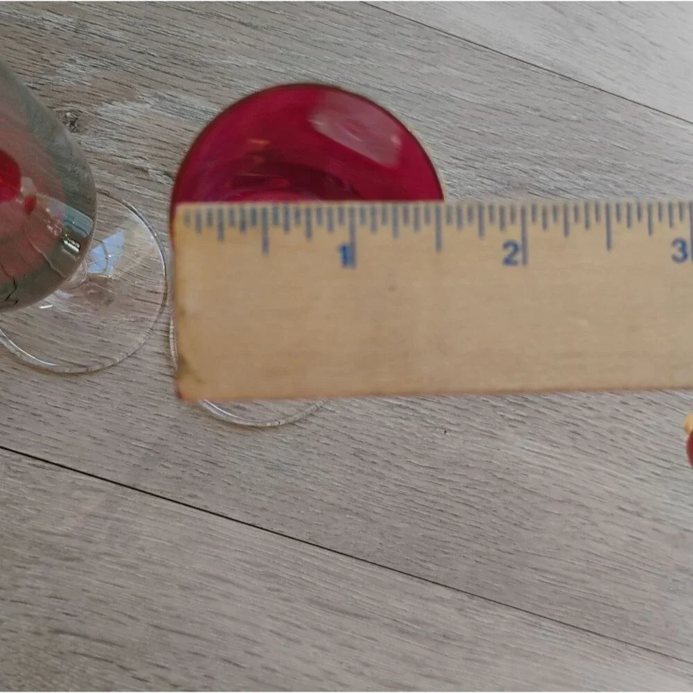 Vintage Red Cranberry Fluted Wine Glasses Set Of 2 Champagne Clear Stem